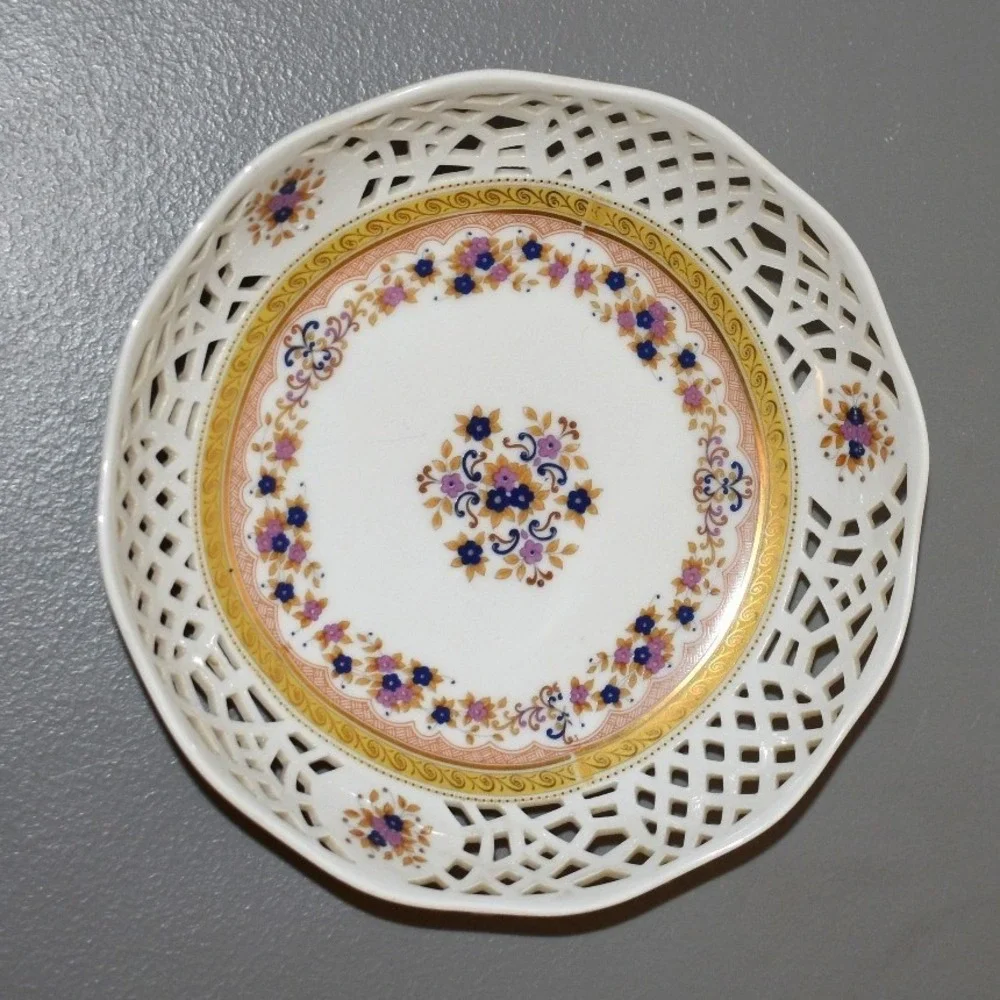 MABA Porcellane Artistiche Limoges Bowl White Gold Excellent Reticulated Floral
